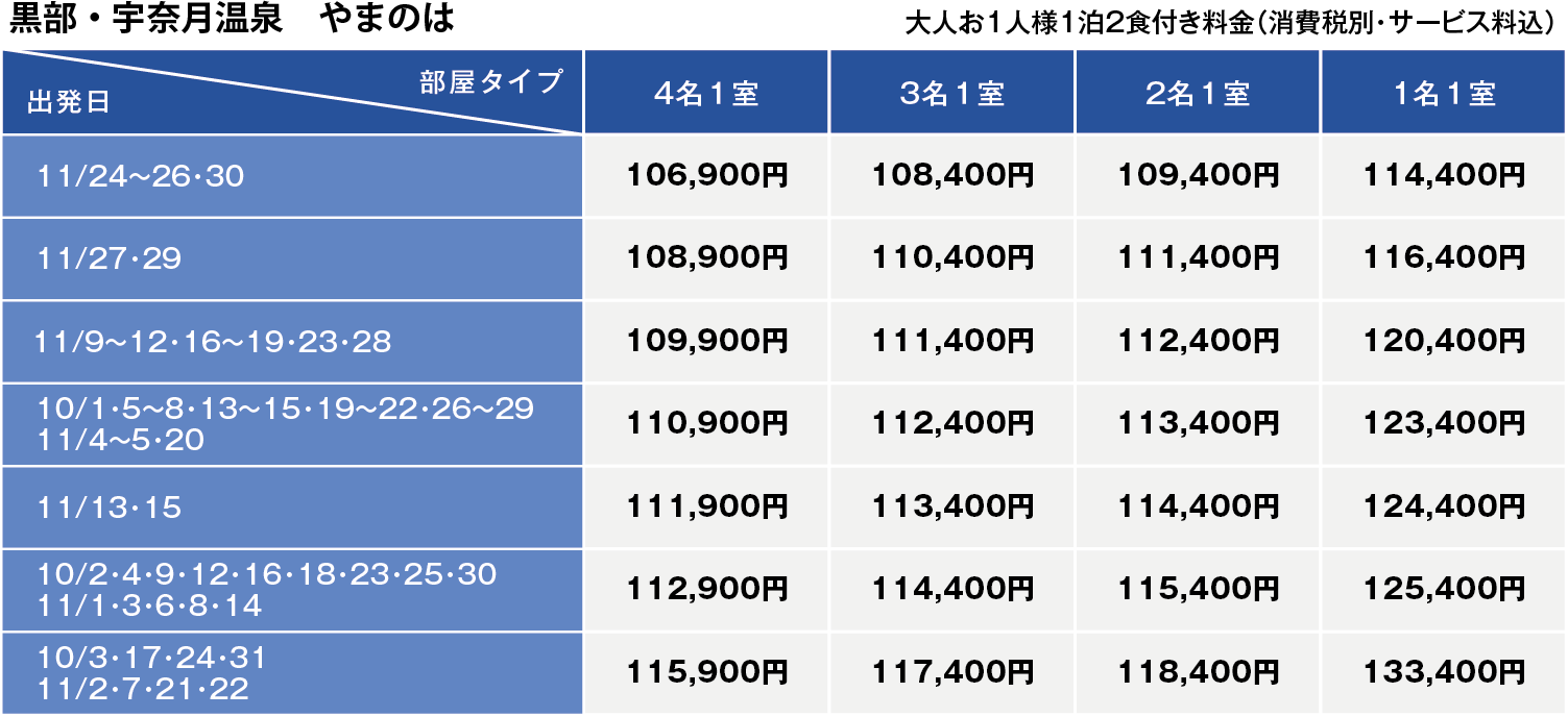 Aコース料金表